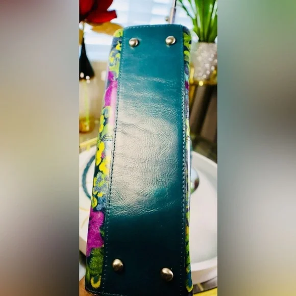 Patricia Nash Rosina Leather Satchel Deep Blue Nature w/ Blue Coral - Picture 10 of 10